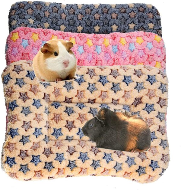 BundleMall 3 pcs Small Animal Plush Bed,Warm Fluffy Puppy Blanket,Fleece Sleep Pad Guinea Pig Hamster Rabbit Bed Mat for Kitten,Bunny,Chinchilla,Squirrel (Small:15X11in, Blue+Brown+Pink)