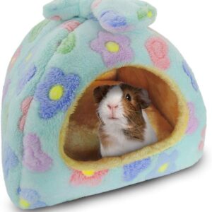 HOMEYA Small Animal Pet Bed, Sleeping House Habitat Nest for Guinea Pig Hamster Hedgehog Rat Chinchilla Hideout Bedding Snuggle Sack Cuddle Cup Cage Accessories with Removable Washable Mat (Blue)