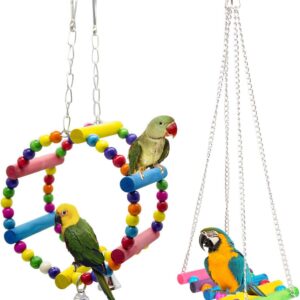 Gwotfy Budgie Toys, Bird Swing, Bird Parrot Toys, 2 Packs Bird Swing Toy, Pet Bird Parrot Parakeet Budgie Cockatiel Cage Hammock Swing Toy