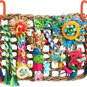 Bird Toys Cockatiel Toys Bird Foraging Toys for Parakeets Conures Lovebirds Bird Foraging Wall with Colorful Toys for Birds Shredding Seagrass