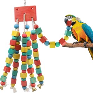 MQUPIN Newest Bird Chewing Parrot Toys,Parakeet Cage Bite Toys,Hanging Chewing Multicolored Wooden Blocks Tearing Budgie Toys for Small Parrots Cockatiels African Grey Parrot Toys(Colorful)