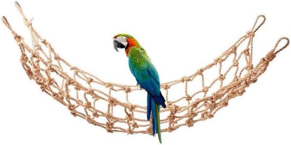 Queen.Y Parrot Bird Climbing Net, Hanging Birds Swing Toys Cotton Rope Perch Hammock Toy for Parrot Budgies Parakeet Macaw African Greys Perch Stand