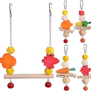 4 Sets Parrot Toy Set Bird Toys Parrot Training Toys Budgie Chew Toys Bird Cage Decor Parrot Toys Parrot Perch Parakeet Toy Parrot Cage Toy Cockatiel Toys Hanging Swing Toy Wooden BESPORTBLE