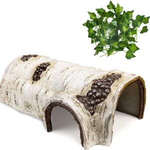 Reptile Hide Caves Simulation Tree Hideout Snake Hide Leopard Gecko Terrarium Plastic Plant Leaves Ornament Habitat Shelter Decor for Lizard Hermit Crab Spider Frog Amphibians (L)