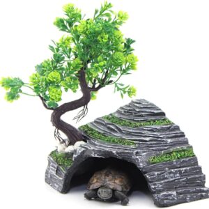 Reptile Hideout Caves Turtle Ramp Basking Platform Habitat Shelter Decor Humidify Hide Cave Resin Rock (M)