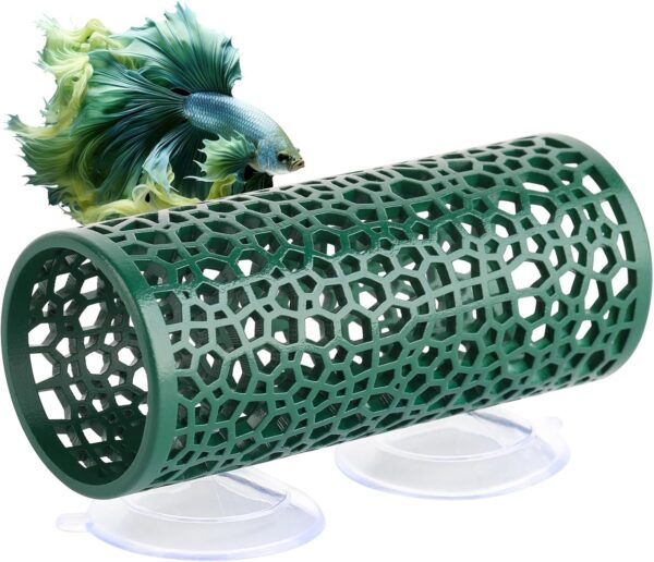 Abizoo Betta Toys,Dark Green Hollow Betta Fish Tunnel for Small Fish & Shrimp,Safe Enrichment Aquarium Decor Betta Resting Tube hammock Betta Fish Tank caves and hides shelter-Versatile for Reptiles