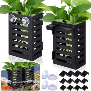 2 Pack Aquarium Plant Holder with Hooks and Suction Cups, Hanging Aquatic Planter Cups for Aquarium Decorations Plants, Aquarium Decor for Fish Tank Live Aquarium Plants