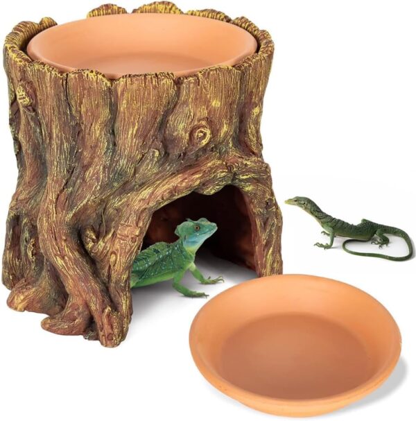 2 Pcs Reptile Hide Cave, Resin Large Amphibians Reptile Hideouts Shelter Habitat Basin Humidifyin Accessories Decoration for Lizard Gecko Spider Snake Frog Tortoise and Other Small Animals