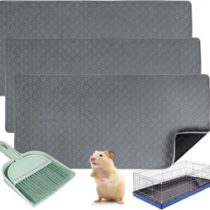 3 Pack Guinea Pig Cage Liners, Waterproof 47x 24 Inch Guinea Pig Pee Pads, Washable Reusable Super Absorbent Guinea Pig Bedding, Small Animal Pet Anti Slip Accessories for Cage with Brush Dustpan