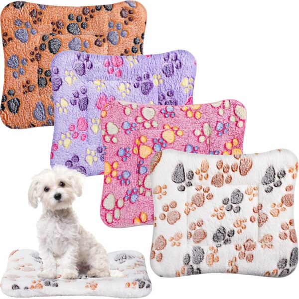 4 Pack Ultra Soft Dog Cat Bed Mat with Cute Prints Reversible Fleece Dog Crate Kennel Pad Cozy Washable Thickened Hamster Guinea Pig Bed Pet Bed Mat for Small Animals (Vivid Color, 13 x 18.5 Inches)