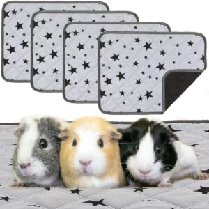 4 Pieces Guinea Pig Cage Liners Guinea Pig Fleece Bedding Absorbent Guinea Pig Accessories Reusable Washable Guinea Pig Pee Pad Non Slip Guinea Pig Mats for Cages with Patterns (24 x 18 Inch)