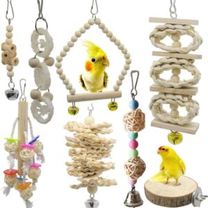 8 Pcs Small Bird Parrot Swing Chewing Grinding Toys Set - Bird Bell Toys for Cage Hanging - Ideal Wood Toys for Small Parakeets, Cockatiel, Budgie, Finches and Love Birds #3