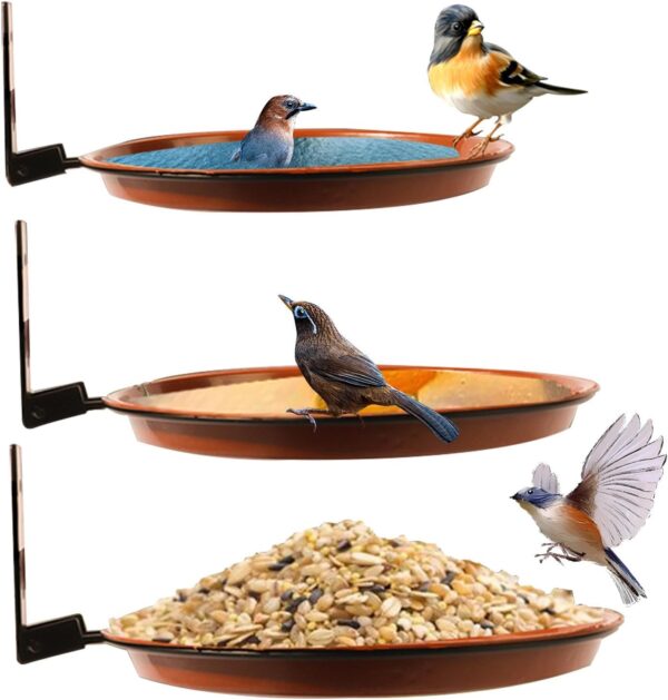 AUTUUCKEE Bird Feeder with Tray, Hanging Bird Bath Fence Attracting Balcony Wall Mounting Bird Tables for the Garden DIY Deck with Iron Ring Bird Feeder(3 Ring+3 Tray+1bag Screw+1bag Clip)