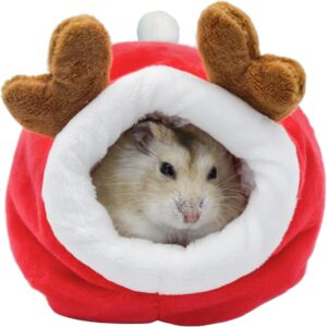 Andiker Hamster Bed, 9 * 9 * 10Inch Semi-closed Mini Hamster Bed Sofa Cave with Removable Bedding, Soft Hamster Sleeping Nest for Hamsters, Hedgehogs, Squirrel, Small Pets (Xmas Red)