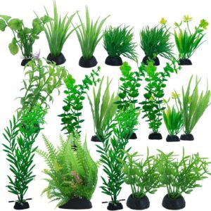 BLLREMIPSUR 18pcs Aquarium Plants, Fish Tank Decor Green Plants Artificial Aquarium Decorations Plastic Plants Fake Aquatic Plants Artificial Fish Tank Plants for Aquarium Decorations