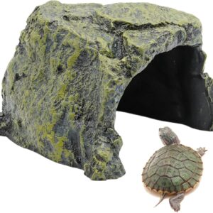 BREUAILY Large Reptile Rock Hideout Tortoise Hideout House Simulation Resin Escaping Hidden Habitat Decoration Terrarium Hideouts for Turtles Lizards Reptiles Amphibians