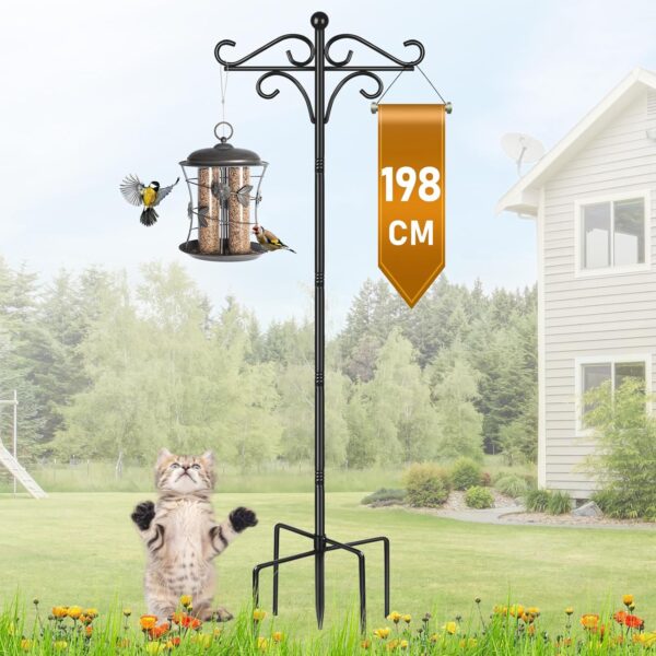 Bird Feeder Pole Stand, 198CM (Approx 2M) Adjustable Garden Hanging Basket Bird Feeding Station Hook, Heavy Duty Outdoor Metal Shepherds Crook for Solar Lights Lantern, Plant Hanger, 1 Pack