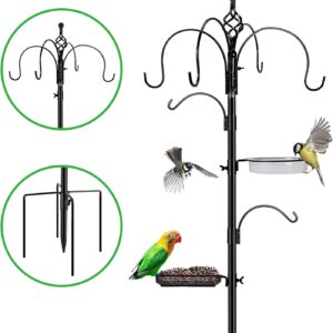 Bird Feeding Station,89 inches Wild Bird Feeder Pole with Water Bath Tray,Suet Feeder & Seed Tray, 6-Hook Bird Feeders Hanging Kit with 4-Prong Base,Metal Bird Feeder Station Heavy Duty for the Garden