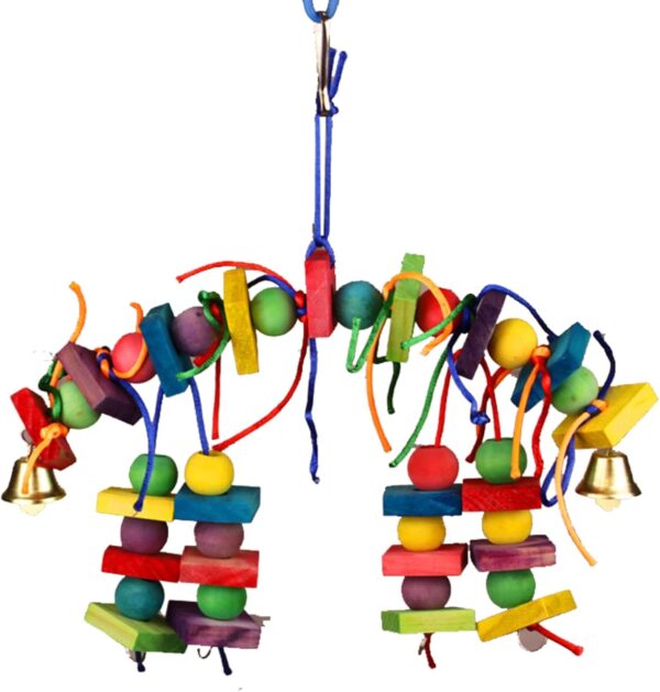 Bird Parrot Toys Swing Hanging,Wooden Bird Swing Perch Toys with Bell Colorful Parrot Perches Budgie Toys Bird Cage Accessories for Parakeets Cockatiels Lovebirds Conures