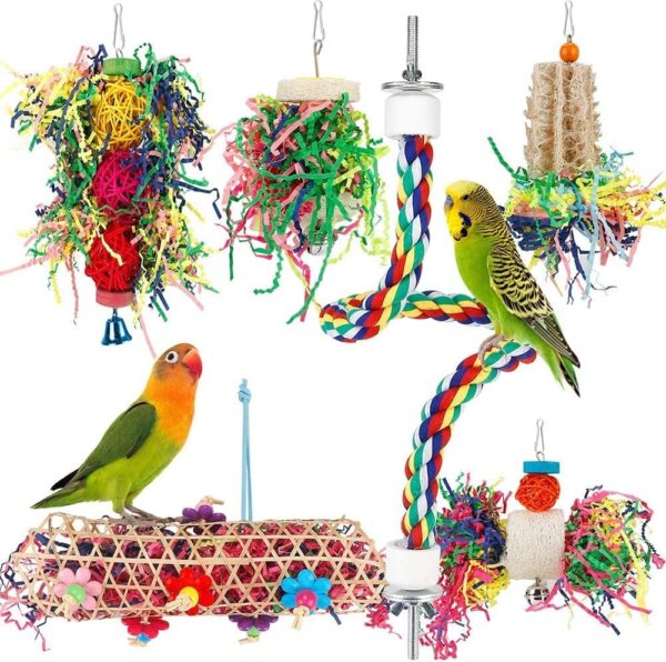 Bird Toys Parakeet Toy Chewing Shredding Foraging Toys Hanging Toy Bird Shredded Paper Bird Cage Accessories Bird Rope Perch for Conure Cockatiel Budgies Lovebird Parrot