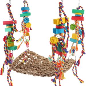 COSMEVIVI Parrot Toy Hammocks Bird Cage Parakeet Cage Hammock Bird Toy Bird Hammock Bird Hanging Swing Wood Bird Swing Parrot Stand Perch Parakeet Swing Parakeet Toys Parrot Perch Polyester