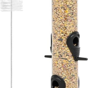 Deerstone Hanging Bird Seed Feeder with Cleaning Brush for Small UK Garden Birds Squirrel Resistant Metal & Polycarbonate