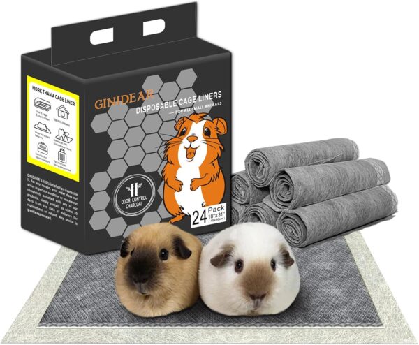 GINIDEAR Guinea Pig Bedding, Disposable Guinea Pig Cage Liners, Odor Controlling Absorbent Waterproof Pee Pads for Guinea Pigs , Rabbits, Bunnies and Other Small Animals.18 x31(C&C2x1),24 Count