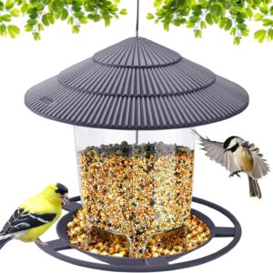 Garden Bird Feeder for Outside, Hanging High-Capacity Wild Bird Feeder, Plastic Garden Bird Seed Feeder, All Weather Rainproof Roof Squirrel Proof BirdsFeeder for Outdoor Yard Garden Decoration