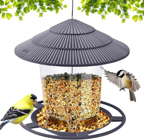 Garden Bird Feeder for Outside, Hanging High-Capacity Wild Bird Feeder, Plastic Garden Bird Seed Feeder, All Weather Rainproof Roof Squirrel Proof BirdsFeeder for Outdoor Yard Garden Decoration