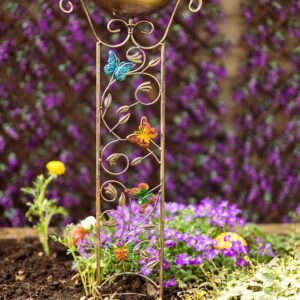 Garden Mile Deluxe Bird Bath or Bird Feeder with Garden Trellis for Climbing Plants Outdoor, with Decorative Butterflies Free Standing stake Detachable Bird Feeder Bowl for Garden Decoration