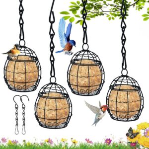 Gobesty 4pcs Fat Ball Bird Feeder, Metal Fat Ball Bird Holder, Hanging Bird Feeder, Fat Ball Feeders for Outdoor Garden Wildlife Birds Finch Sparrow Robin