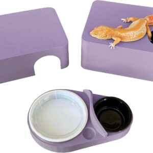 Gondola Geckos Reptile Hide, 3in1 Hide Box, Humid Hide, Food Dish, for Leopard Gecko, Lizard, Corn Snake, hognose Snake Provides shelter and Humidity for Egg and Shedding (Mystic Purple)