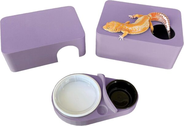 Gondola Geckos Reptile Hide, 3in1 Hide Box, Humid Hide, Food Dish, for Leopard Gecko, Lizard, Corn Snake, hognose Snake Provides shelter and Humidity for Egg and Shedding (Mystic Purple)