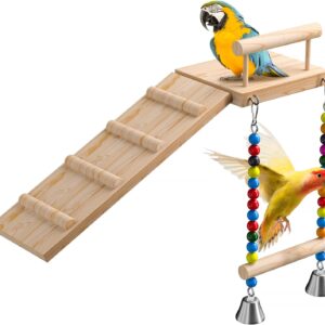 LOPERDEVE Bird Perches Platform Swing with Climbing Ladder,Bird Wooden Playground,Bird Swing for Green Cheeks, Small Lovebirds, Goldens, Hamsters, Parakeet Cage Accessories