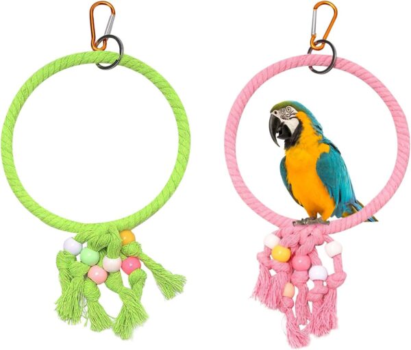 MEISH 2 Pieces Bird Swing Cotton Rope Parrot Cage Hanging Perches Toys Ring Bird Swing Rope Bed Bite Resistance Toys for Bird Parrot