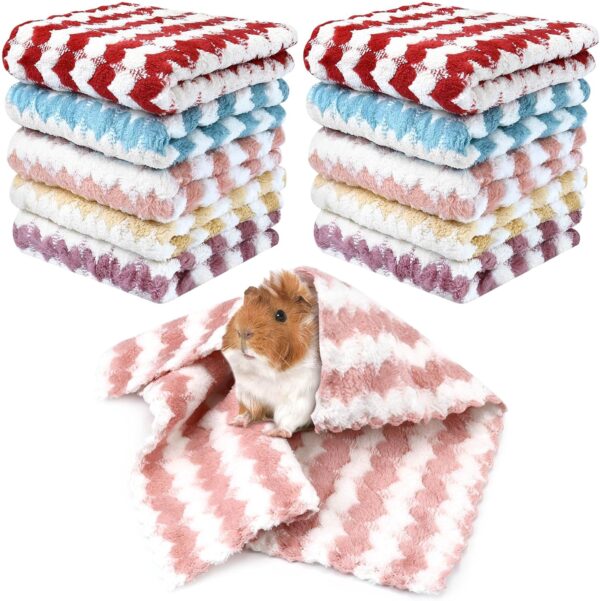 Nobgum 10 Pcs Guinea Pig Fleece Blanket,Rabbits Hamster Cage Liners, Washable Small Animal Pet Blanket Sleep Bedding Mats Bed Pad Cover Throw Bath Towels for Guinea Pig Hamster Ferrets 5 Color