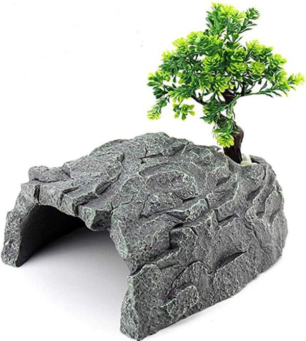 OMEM Reptile hide, turtle cage, artificial plant rock, humidified habitat decoration (XL)