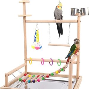 OUBEIDUO Bird Cage Playing Stand Toy Chew Toy Ladder Swing Parrots Perch Playstand Activities Center With Feeding Cups