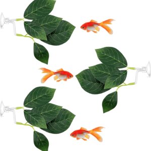 PEOVLVN Betta Fish Tank Accessories, 3 Pack Betta Fish Leaf Pad Hammock Aquarium Decorations Betta Leaf with Suction Cup Plastic Plants Fish Tank Decor for Sleeping Resting Hiding Playing