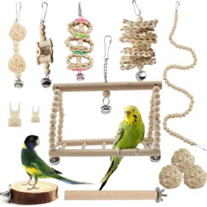 QUOZUO 13pcs Bird Toys Parakeet Cage Accessories, Bird Parakeet Toys, Swing Hanging Standing Chewing Toy, Bird toys for parakeets, Cockatiel, Parrot