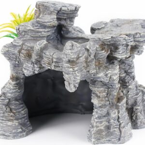 Reptile Cave Hideout Habitat, Great for Bearded Dragons, Leopard Geckos, Lizards, Turtles, Snakes, Frogs, Scorpions, Spiders and Other Reptiles, Amphibians (D - Large)