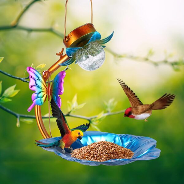 SUNJULY Bird Feeders, Window Bird Feeder With Solar Light, Bird Feeders Hanging Ip55 Waterproof And Detachable, Bird Feeder Pole Bird Feeders Hanging Station Feeder For Small Birds Garden Decorations