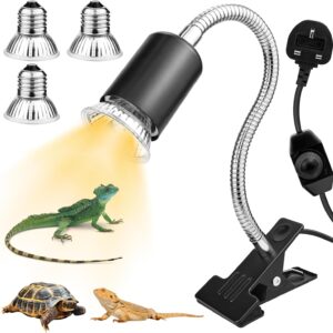 Sayudar Tortoise Heat Lamp, 3 Bulb 25W 50 W UVA UVB Light Lamp, Aquarium Basking Light with Clamp Stand, Terrarium Heat Lamp, Dimmable Reptile Heat Spotlight for Tortoise Snake Frog Lizard Chicks