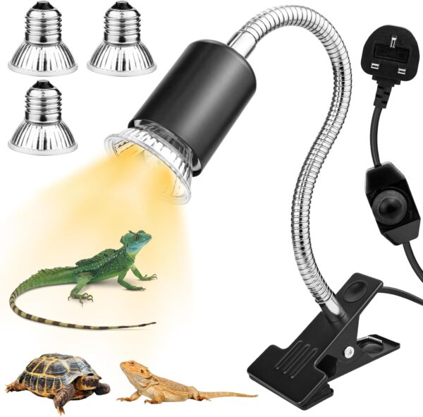 Sayudar Tortoise Heat Lamp, 3 Bulb 25W 50 W UVA UVB Light Lamp, Aquarium Basking Light with Clamp Stand, Terrarium Heat Lamp, Dimmable Reptile Heat Spotlight for Tortoise Snake Frog Lizard Chicks