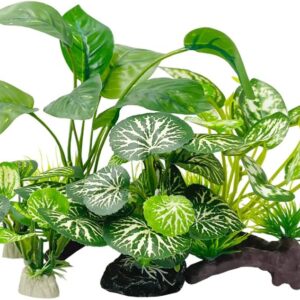 Smoothedo-Pets Aquarium Plants Fish Tank Decorations Composite Plastic Artificial Plant Goldfish Waterscape Fish Hides Plastic Driftwood Soft Leaf Set (Dense Rainforest Set)