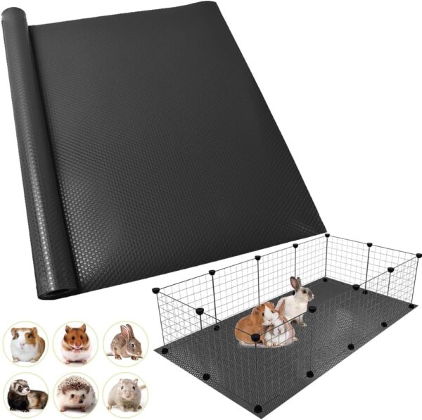 TCYPUHL Washable Guinea Pig Bedding Cage Liner Waterproof Rabbit Bedding, Easily Cut to Suit Cage and Reusable Pads for Guinea Pigs, Rabbits, Hamsters, Gerbils, and Chinchillas,18"×79",1pcs, Black Mat