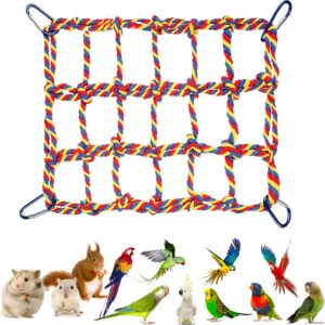 TINGFENG Colorful Woven Climbing Net Parrot Bird Toy Rat Toys Hammock Net Cotton Rope Climbing Net With 4 Hooks Small Animal Activity Toy Woven Mesh Bird Swing Ladder (Colorful-2)