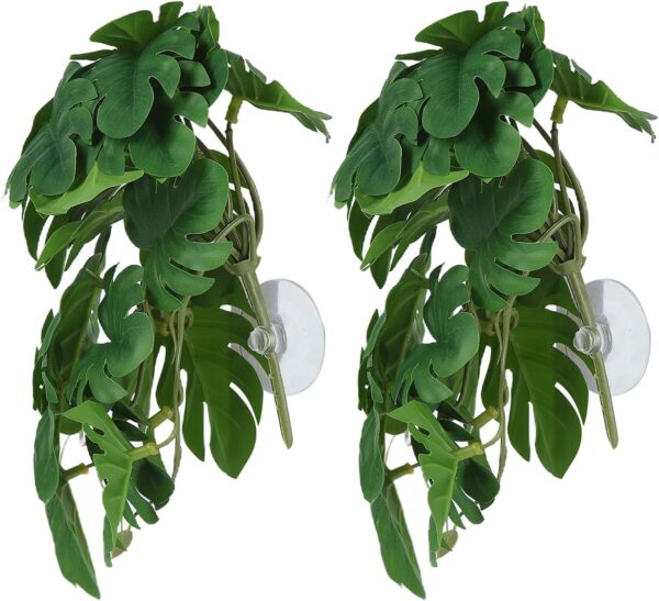 TKSE 2PCS Artificial Water Plant, Simulation Vine Aquarium Fake Leaves Lifelike Small Size Plastic Leaves Decoration with Suction Cup for Fish Tank(Turtle Leaf)