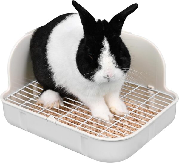 WYOK Rabbit Litter Box Toilet, Plastic Square Cage Box Potty Trainer Corner Litter Bedding Box Pet Pan for Small Animals, Rabbits, Guinea Pigs, Chinchilla, Ferret, Galesaur, 11.4 Inches (White)