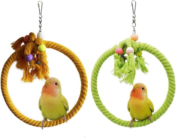 ZEACCT 2 Pcs Bird Swing Cotton Rope Ring, Bird Swing Cotton Rope, Bird Swing Rope, Parrots Cotton Rope Swing, Parrot Swing Chewing Hanging Toys, for Budgie,Cockatiel,Canary,Parakeet